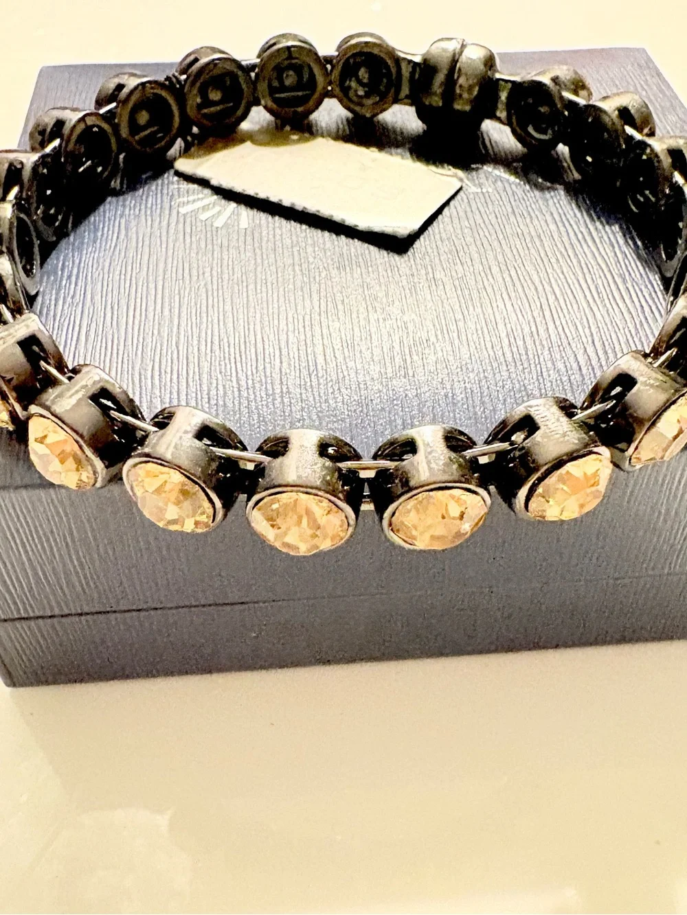 Chico's Black Link Stretch Bracelet with Champagne Crystals